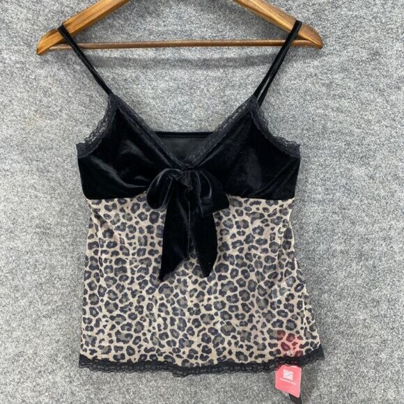 New Romwe Cami Top Women M Medium Black Animal Print V-Neck Sleeveless Sleepwear - Picture 1 of 8